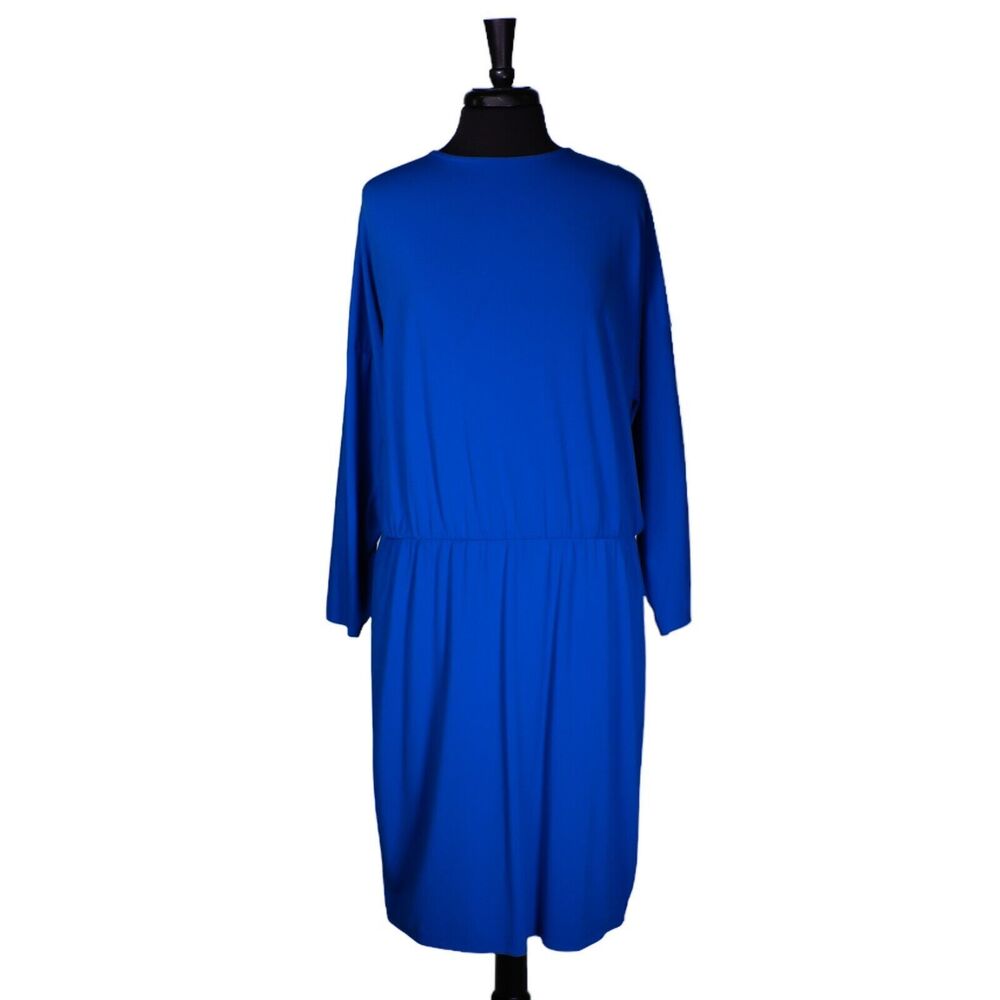 Eloquii Women's Dress Blue Stretch Elastic Waist 3/4 Sleeve Layered Back Size 14